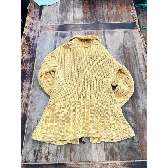 Pure Handknit Women's Yellow 100% Cotton chunky Cardigan Sweater Size M/L - Picture 3 of 4